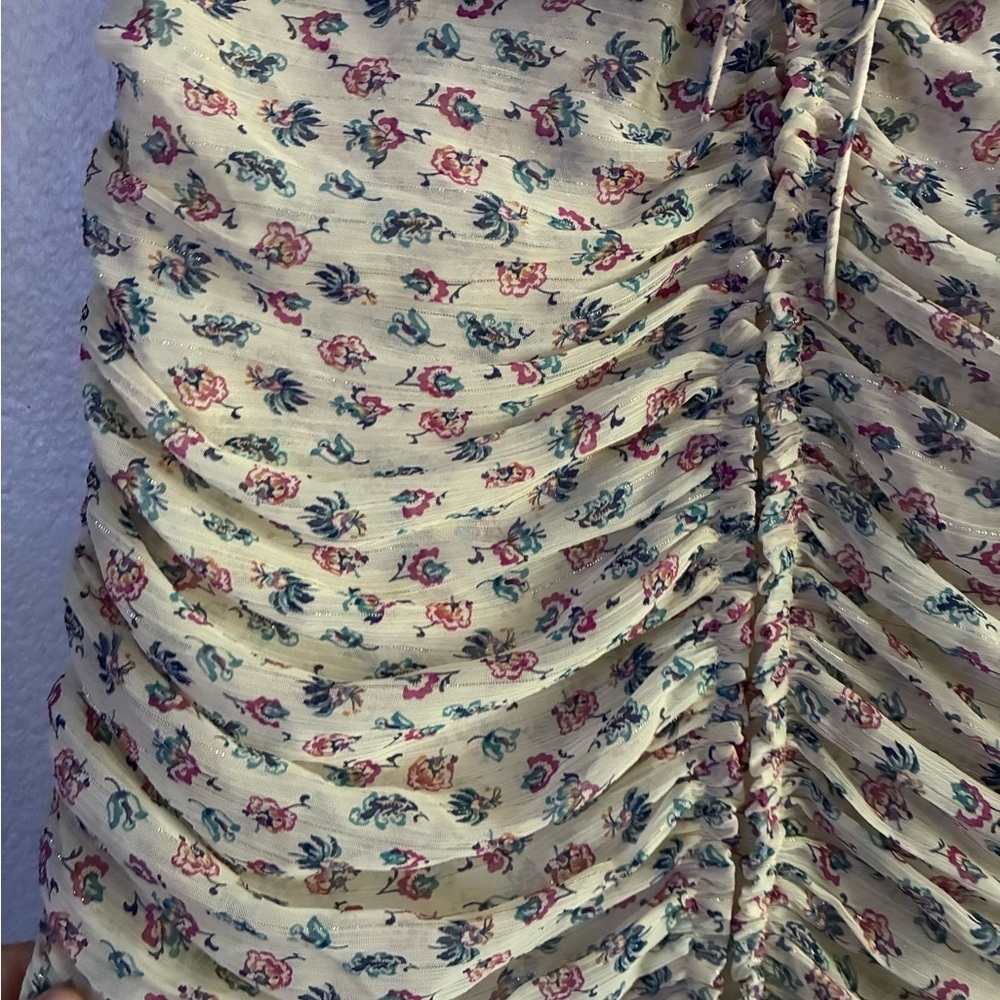 🆕 ZARA Metallic Thread Draped Ruched Floral Printed Halter Mini Dress M🆕 - Picture 9 of 16